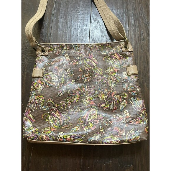 SakRoots Multicolor Bird Floral Crossbody Bag Purse Tan Adjustable Strap Brown - Picture 7 of 16